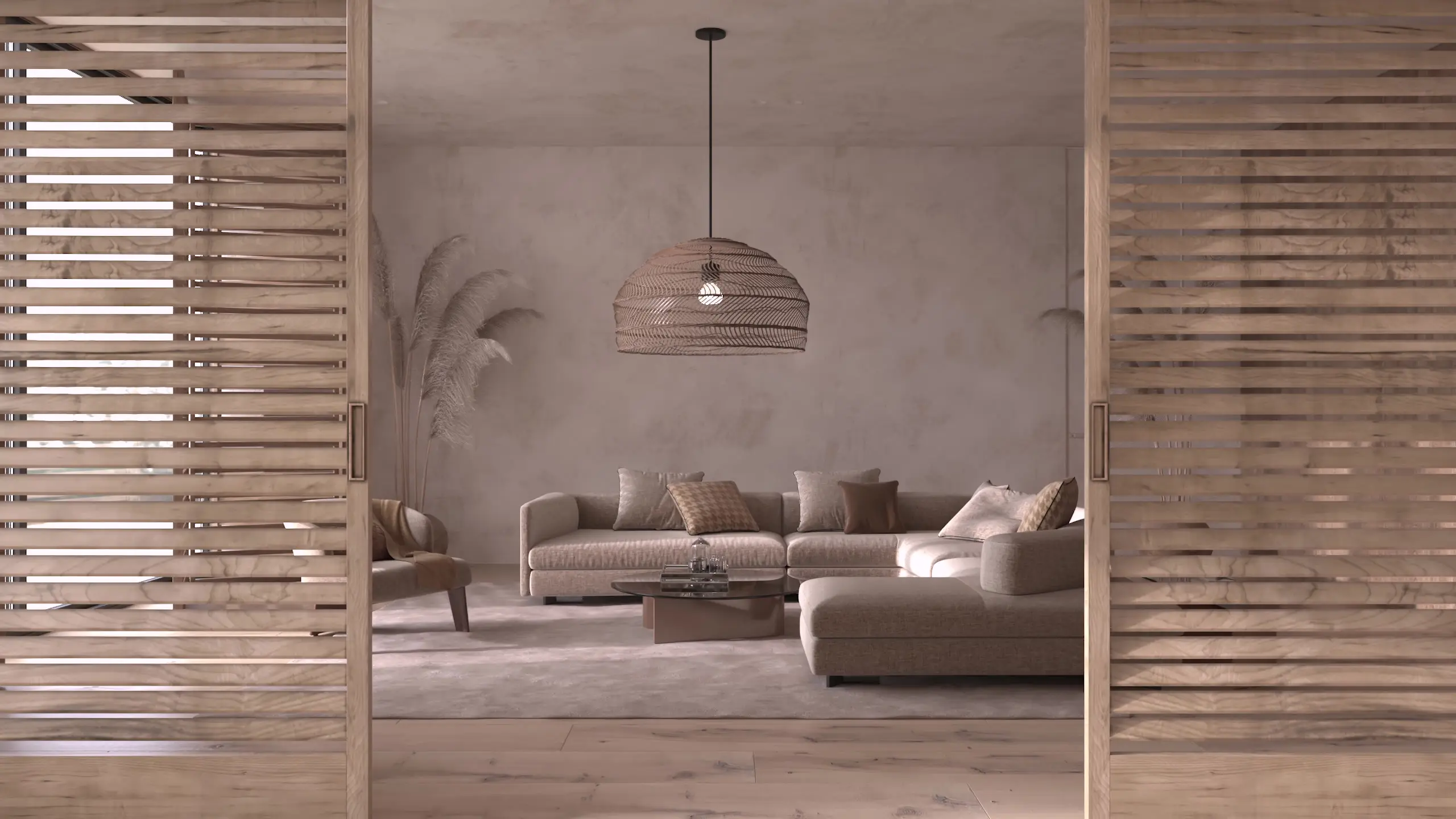 A Marmorino Venetian plaster wall with soft tonal movement in a styled living space