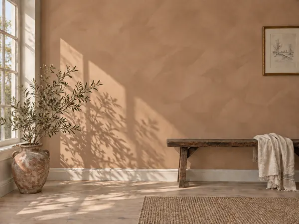 A wall finished in Clay limewash.