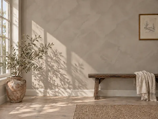 A wall finished in Greige limewash.