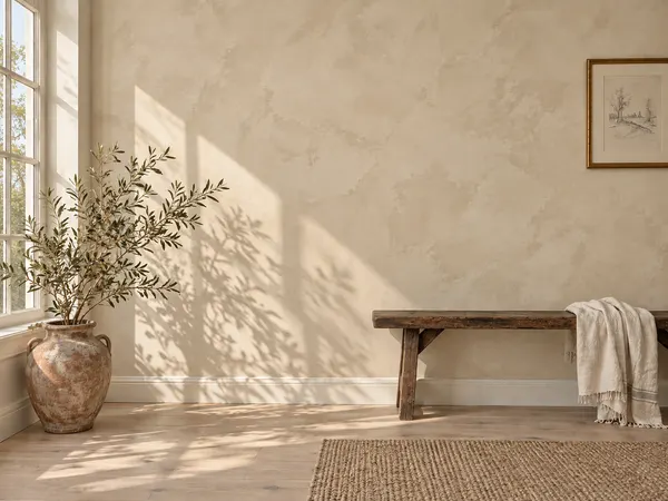 A wall finished in Limestone limewash.