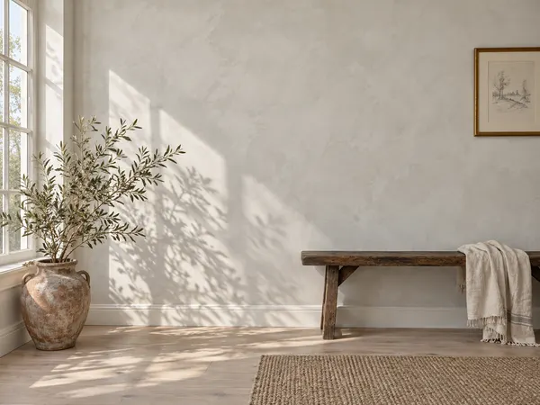 A wall finished in Oyster limewash.