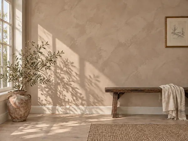 A wall finished in Putty limewash.