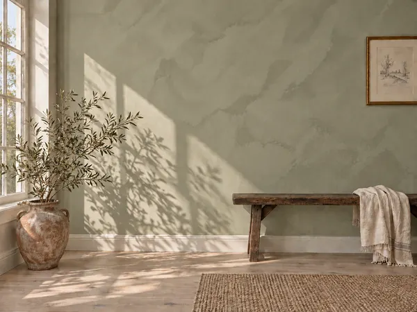 A wall finished in Sage limewash.