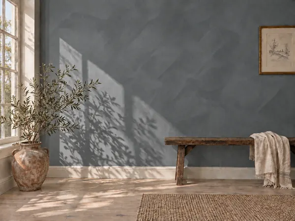 A wall finished in Slate limewash.