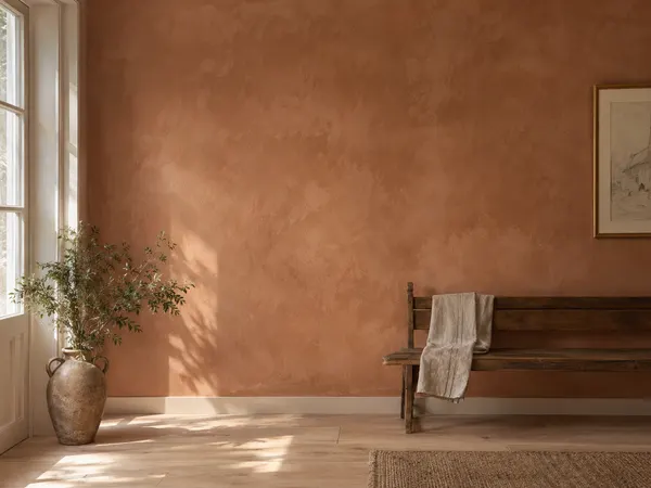 A wall finished in Terracotta limewash.